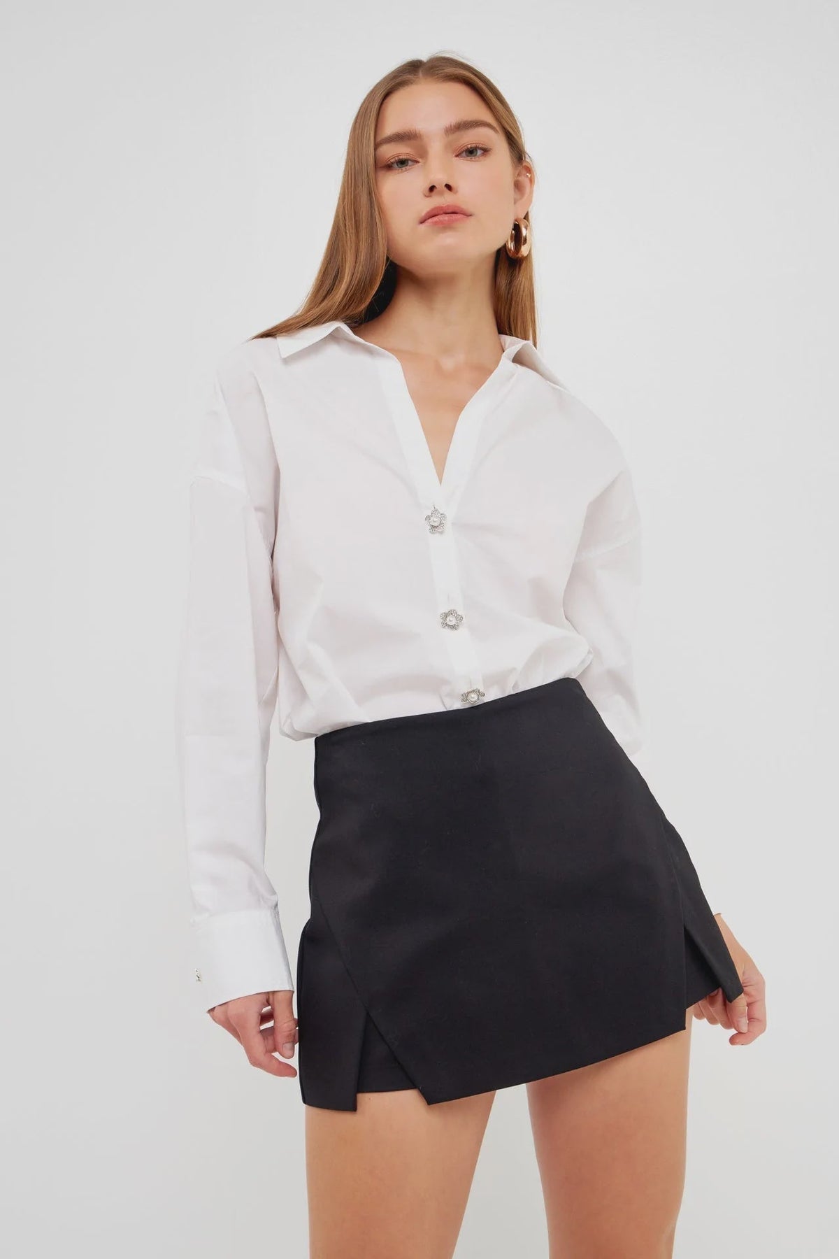 Oversized Fancy Button Collard Shirt