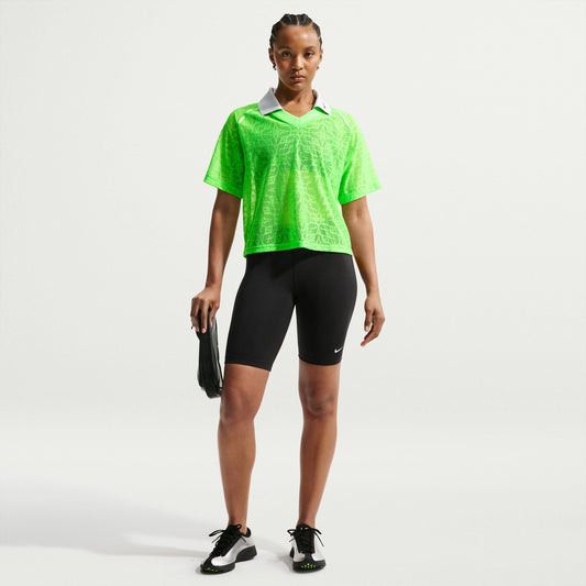 Nike Sportswear Womens Loose Lace Polo Jersey Top Green Strike