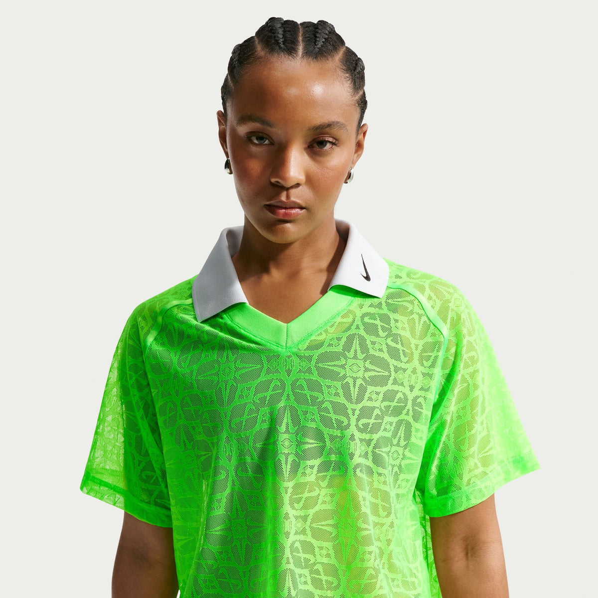 Nike Sportswear Womens Loose Lace Polo Jersey Top Green Strike