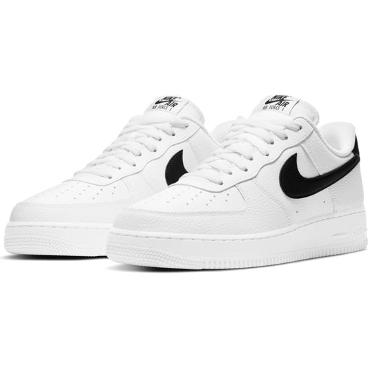 Mens Nike Air Force 1 07 White Black Pebbled Leather